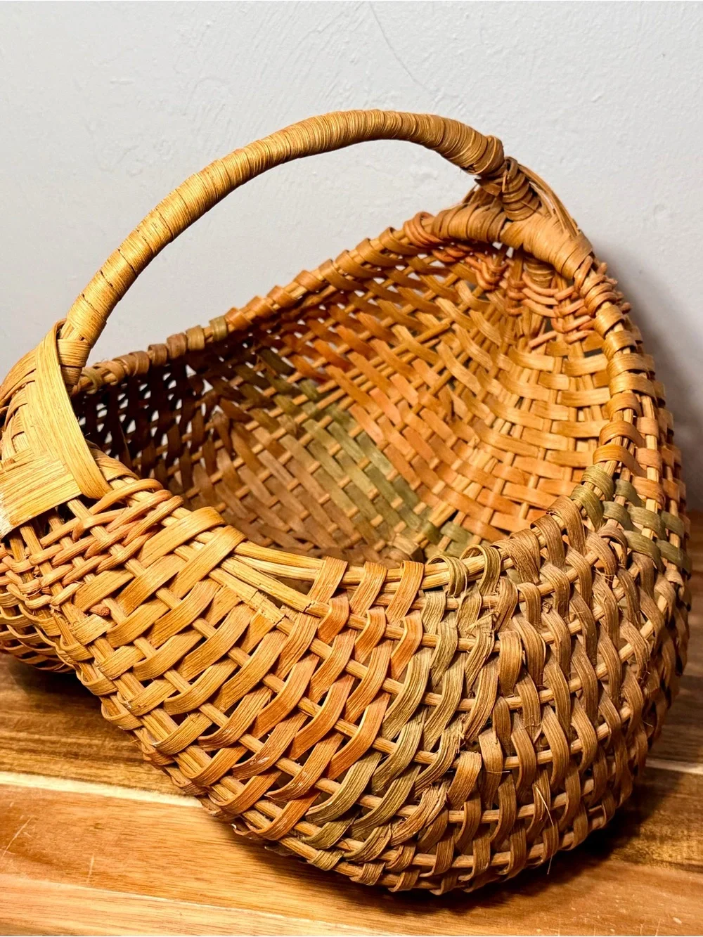 Vintage Woven Rattan Handheld Basket Bag - Natural Brown